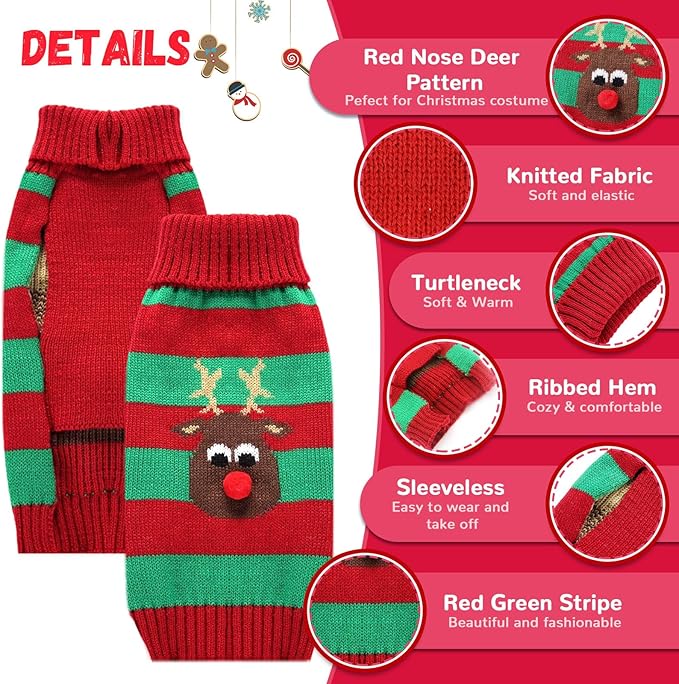 Dog Cat Christmas Sweater Boy Girl Ugly Reindeer Xmas Pet Clothes Holiday Puppy - Image 4