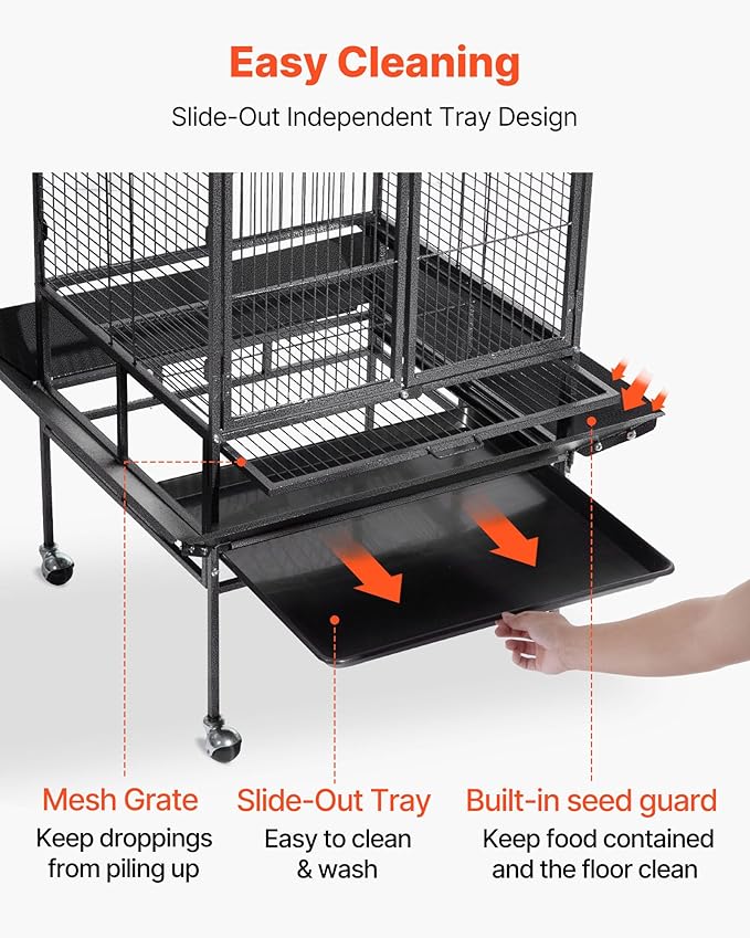 VEVOR Bird Cage, 32.7 x 31.1 x 82.7 inch, Open Flat Top, Wrought Iron Bird - Image 6
