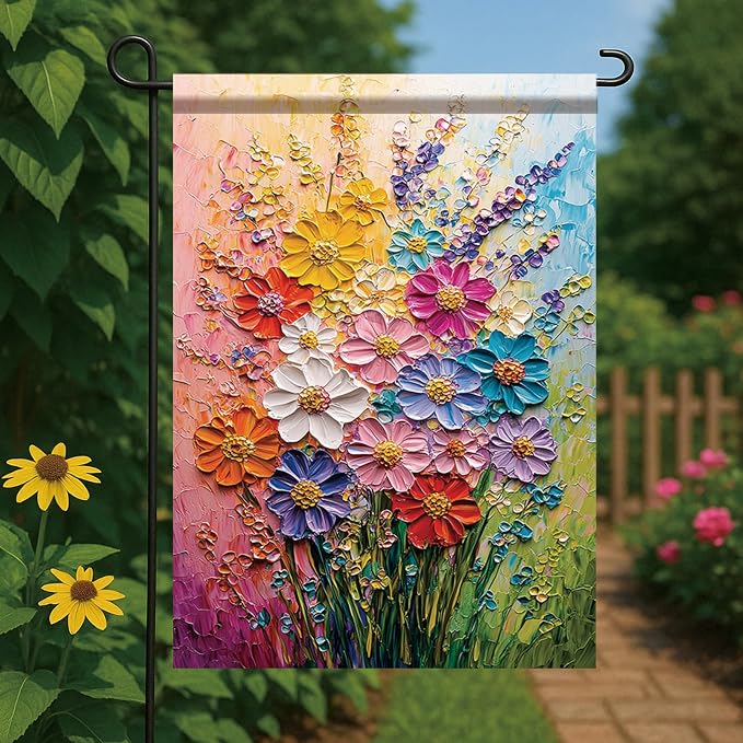 12x18 Inch Spring Garden Flag Colorful Flower Oil Painting Style Yard Banner - Image 5