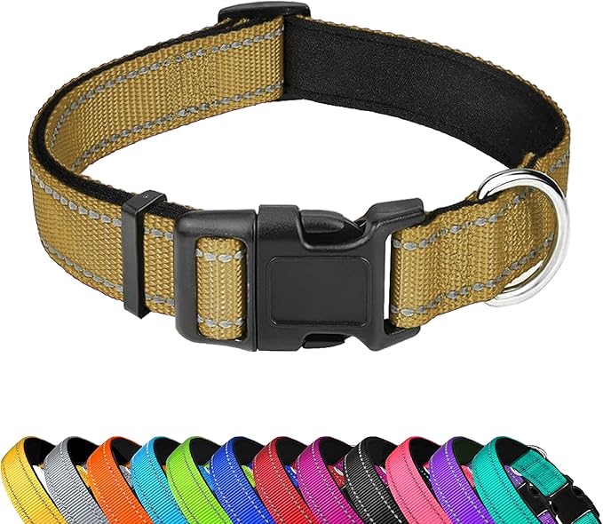 Reflective Dog Collar, Adjustable Soft Neoprene Padded Nylon Pet Collars by PWOD