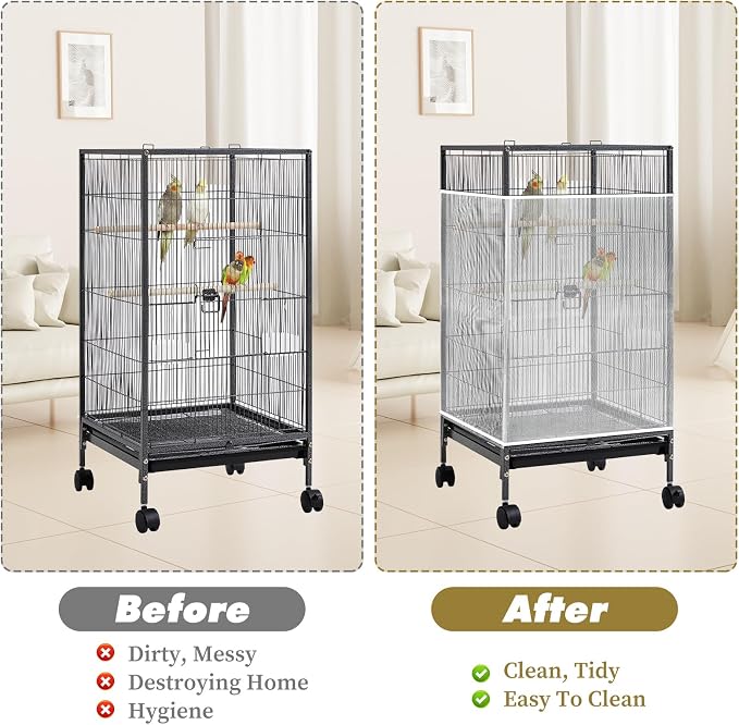 White Bird Cage Seed Catcher Adjustable Soft Birdcage Cover Reusable Nylon Mesh - Image 5