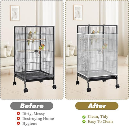 White Bird Cage Seed Catcher Adjustable Soft Birdcage Cover Reusable Nylon Mesh - Image 5