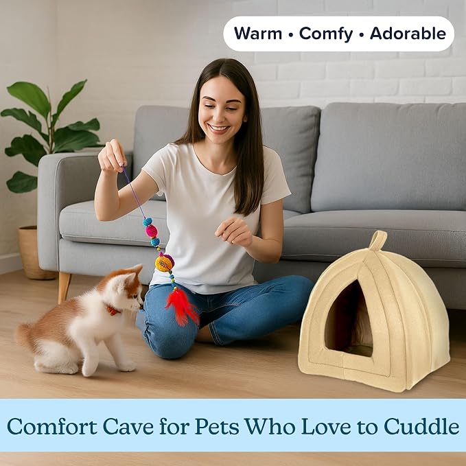 Cat House Indoor Cat Bed with Removable Foam Cushion, Plush Cat Tent Bed - Image 4