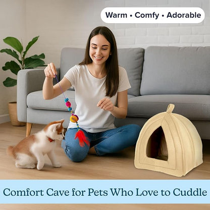 Cat House Indoor Cat Bed with Removable Foam Cushion, Plush Cat Tent Bed - Image 4
