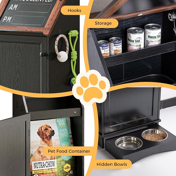 Dog Food Feeding Station with Storage, Pet Food Storage Cabinet with Bowls and - Image 6