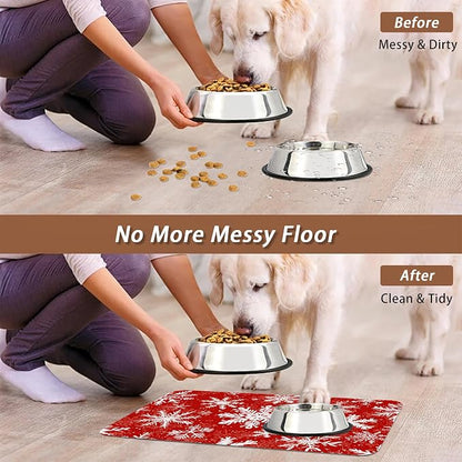 Christmas Dog Food Mat for Floors, Snowflake Absorbent Pet Food and Water Bowl - Image 5