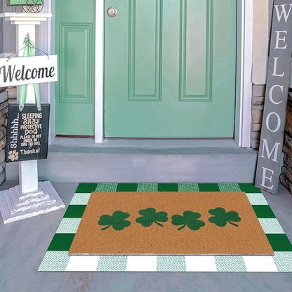 Tinideya 2 Pcs St. Patrick's Day Door Mat Shamrock Welcome Non Slip Green and - Image 7