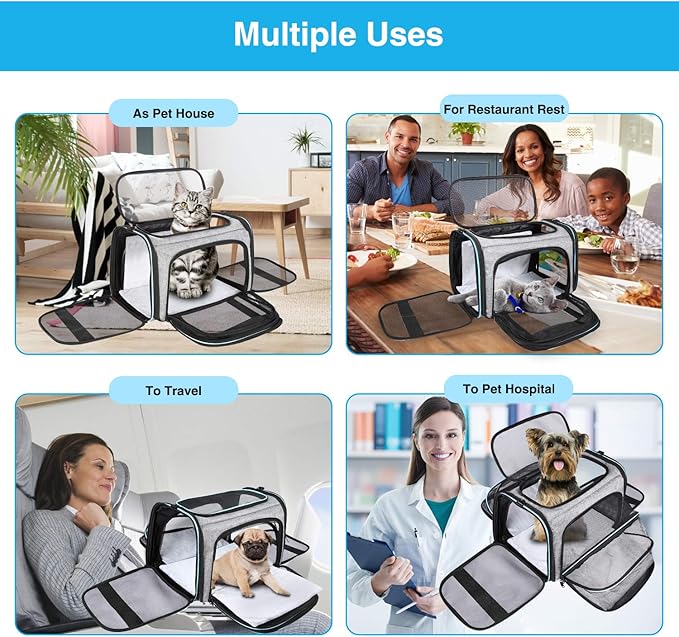 Airline Approved Portable Pet Carrier 2 Sides Expandable Soft-Sided Large Cats - Image 3