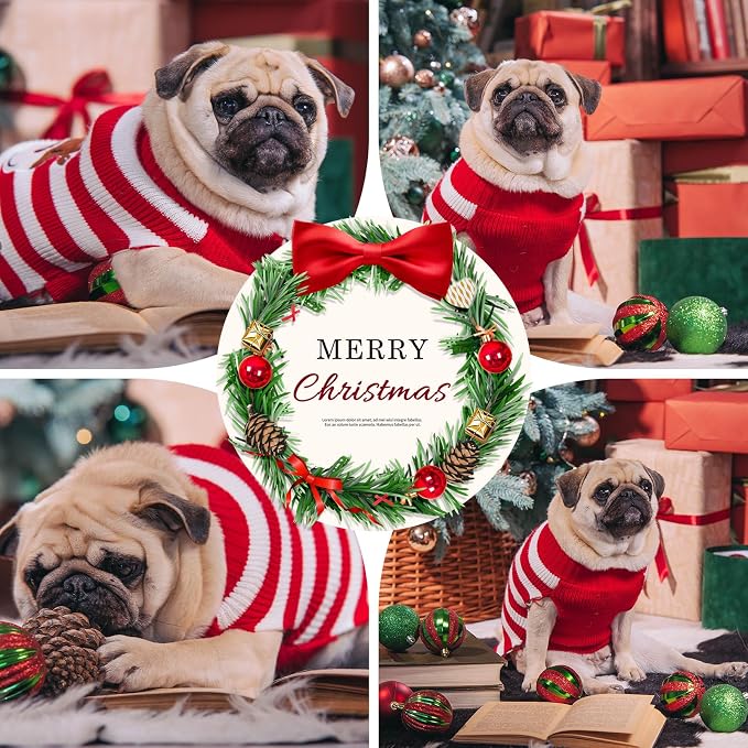 Dog Christmas Sweater Cute Striped Reindeer Xmas Pet Clothes Holiday Puppy Cat - Image 7