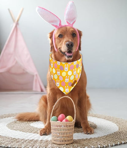 Easter Dog Bandanas with Snap Button, 2 Pack Reversible Spring Bandana - Image 4