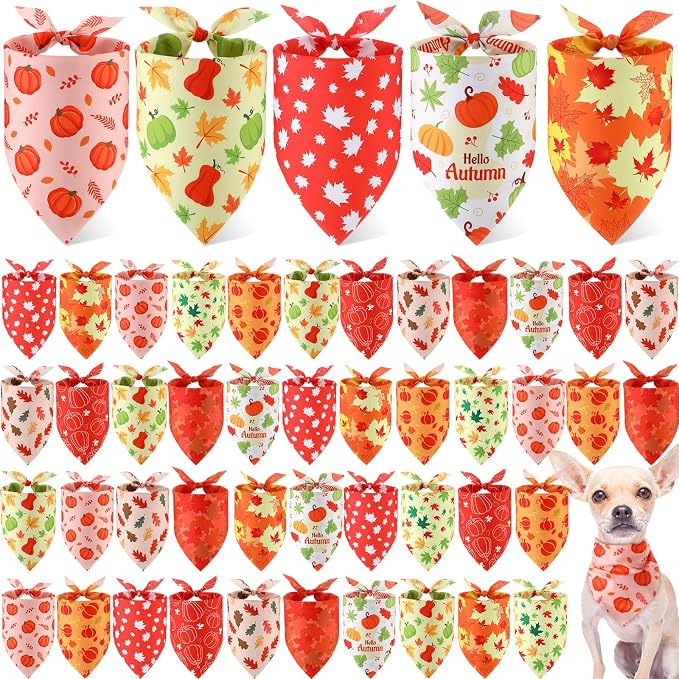 Weewooday 50 Pcs Thanksgiving Fall Dog Bandanas Bulk by Weewooday
