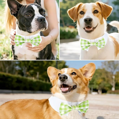 Segarty Dog Bow Tie, Adjustable Green Plaid Bowtie Collar - Image 3