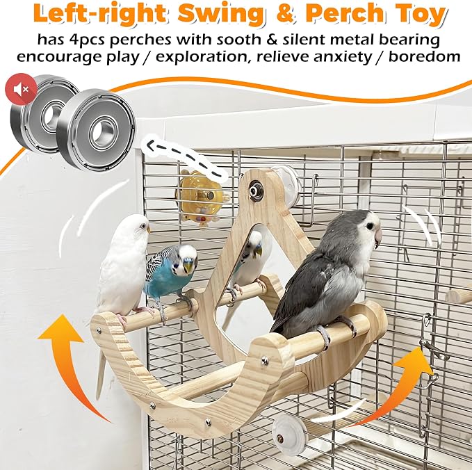 Bird Perch Toy with Mirror for Cage, Interactive Rocking Parakeet Toys and - Image 3
