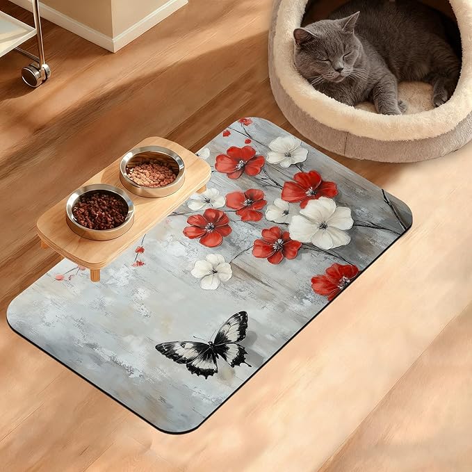 ButterflyFlowers Dog Cat Food Mat by Unknown