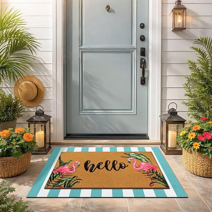 Tinideya 2 Pcs Summer Door Mat Flamingo Welcome Non Slip Coir Hello Mats Floor - Image 9
