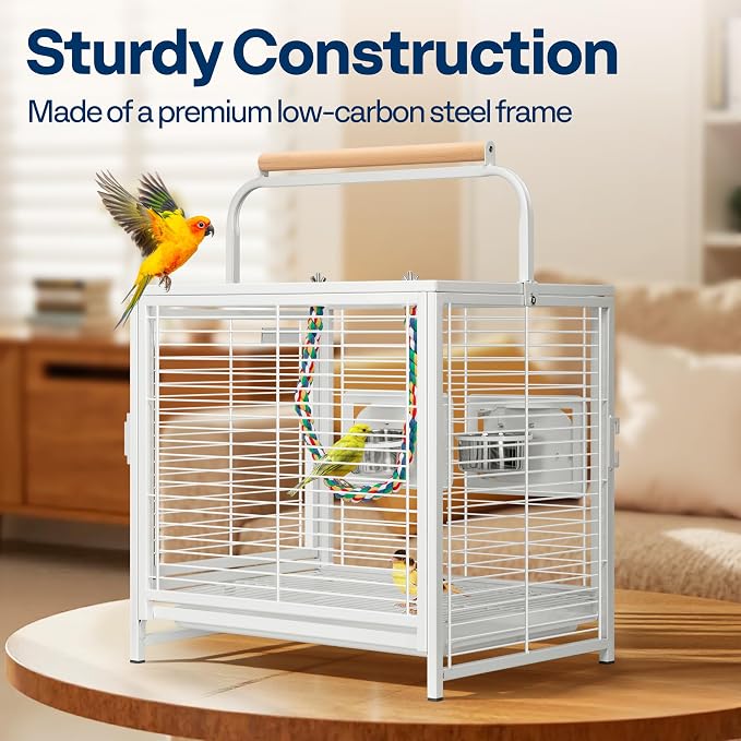 VIVOHOME 19 Inch Wrought Iron Bird Travel Carrier Cage - Image 3