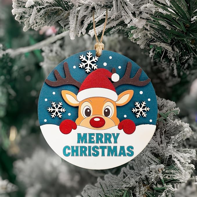 Merry Christmas Ornament, Funny Rustic Christmas Ornament, Cute Reindeer - Image 2