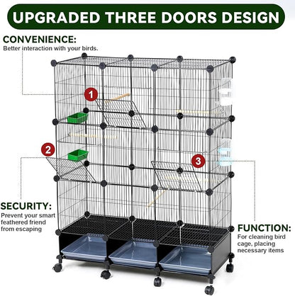 Encrypted Bird Cage, with Wooden Perches, Metal Parakeet Cage with Slide-Out - Image 7