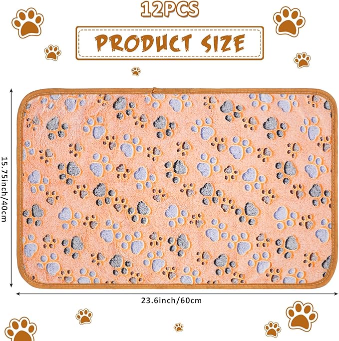 Tegeme 12 Pcs Pet Blankets Soft Fluffy Fleece Dog Cat Warm Paw Print Pattern - Image 2