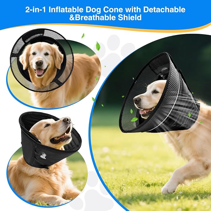 Inflatable Dog Cone for Dogs After Surgery, Soft Adjustable Elizabethan Collar - Image 3