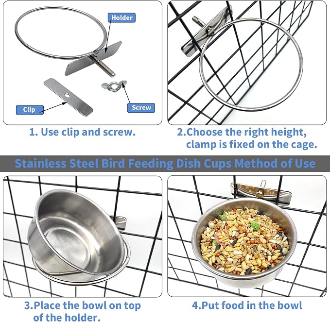 Tfwadmx 6 Pcs Bird Feeding Dish Cups Parrot Food Bowl Clamp Holder Coop Cup - Image 4