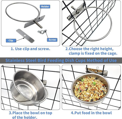 Tfwadmx 6 Pcs Bird Feeding Dish Cups Parrot Food Bowl Clamp Holder Coop Cup - Image 4