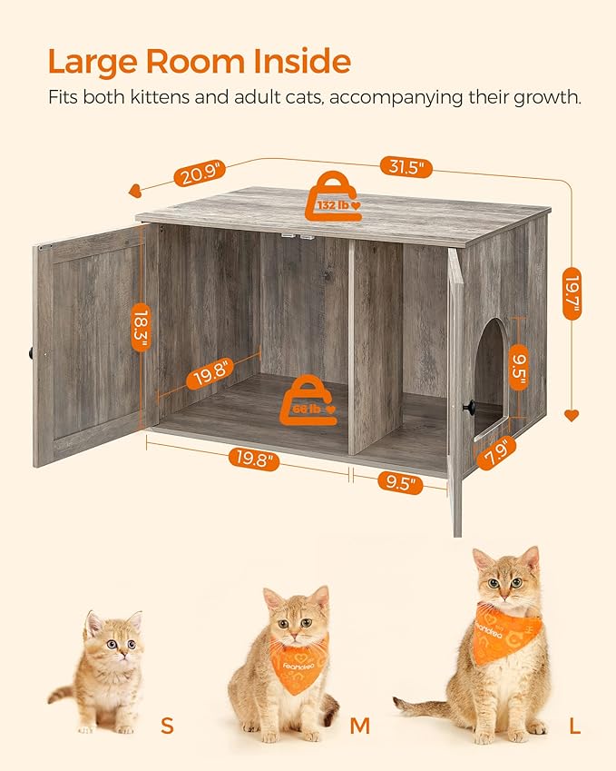 Feandrea Cat Litter Box Enclosure, Litter Box Furniture Hidden - Image 5
