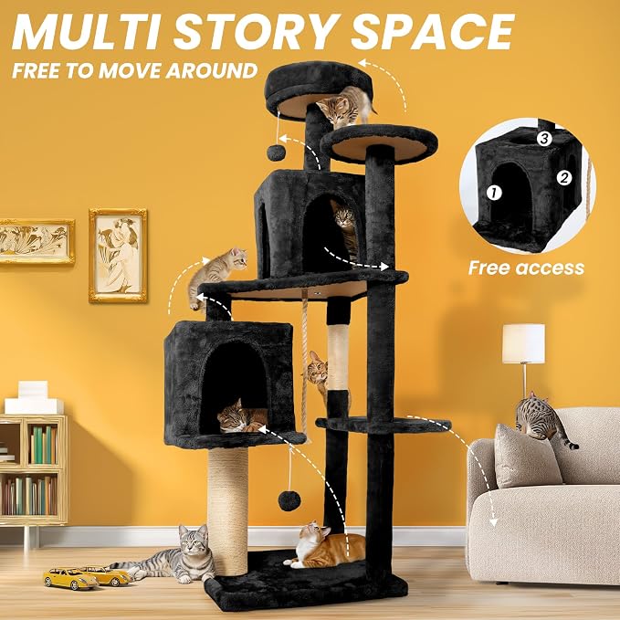 56-Inch Cat Tree for Large Cats, Sisal Scratching Posts & Hanging Toys – Sturdy - Image 5