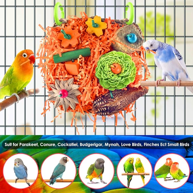 KATUMO Bird Toys, Conure Grass Mat Shredder Toys Parakeet Toys Parrot Foraging - Image 6