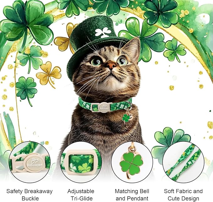 2 Pack St. Patrick’s Day Cat Collars - Image 3