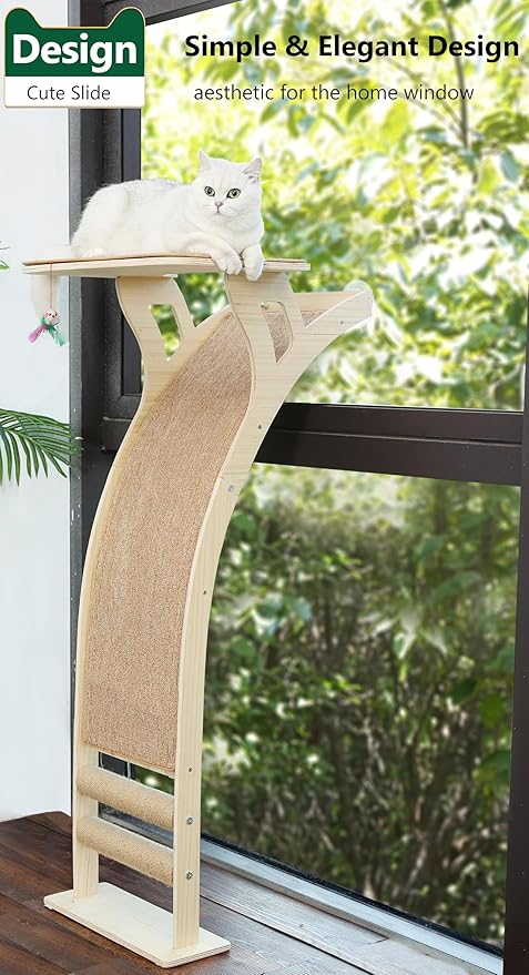 Cat Window Perch with Scratcher Ramp, Wood Kitty Bed - Image 8