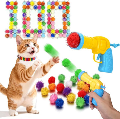 Mity rain 101PCS Cat Ball Launchers & Pom Pom Balls Interactive Cat Toy Set – by Mityrain