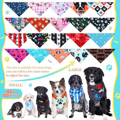100 Pcs Paw Dog Bandanas Bulk Pet Bibs Colorful Triangle Scarf Paw Pattern Pet - Image 3