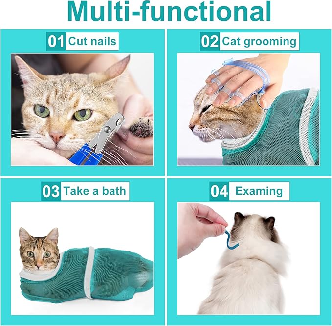 Patelai 5 Pcs Cat Bathing Bag Set Cat Grooming Bag Adjustable Pet Shower Net - Image 7