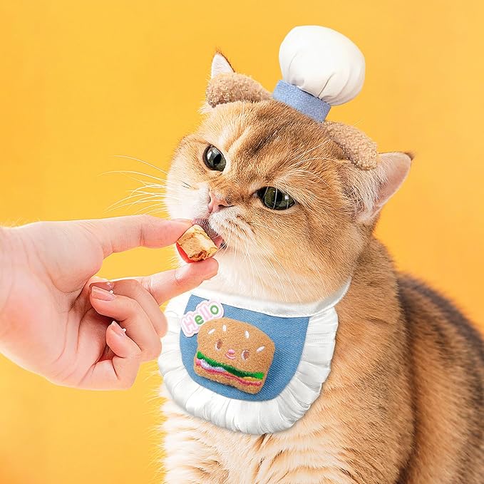 HOWWFALY Cat Halloween Costumes Pet Chef Hat &Hamburger Bib Costume Set - Image 4