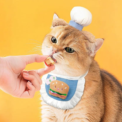 HOWWFALY Cat Halloween Costumes Pet Chef Hat &Hamburger Bib Costume Set - Image 4