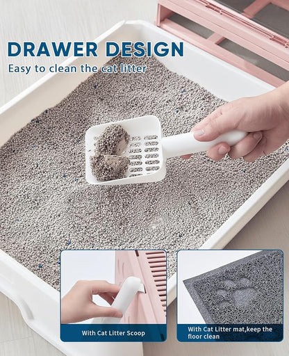 Cat Litter Box with Litter Mat and Scoop, Large Covered Litter Box with Lid - Image 4