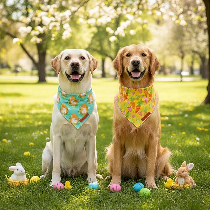 ADOGGYGO Easter Dog Bandana 2 Pack, Bunny Egg Carrot Print Pet Scarf Bib - Image 3