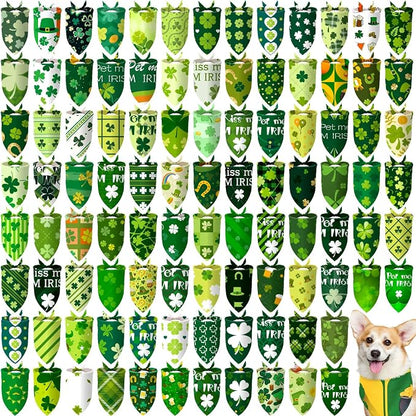 100 Pcs St. Patrick's Day Dog Bandanas Irish Pet Bandanas Bulk Holiday Green by Huhumy