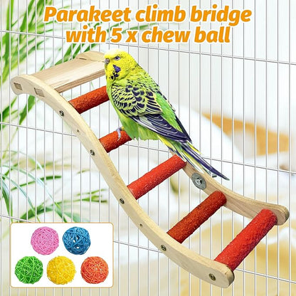 Hamiledyi Nature Wooden Bird Ladder Pet Parrots Climb Bridge Exercise Stands - Image 4