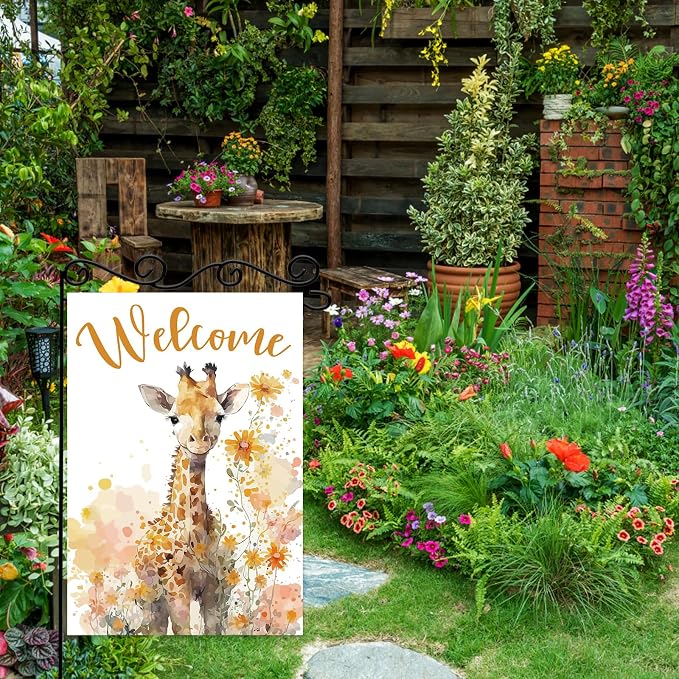 Giraffe Welcome Garden Flag, Welcome Spring Cute Giraffe Garden Flag, Pet Wild - Image 4