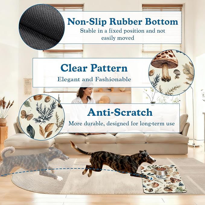 Vintage Mushroom Floral Dog Cat Food Mat–Christmas Stocking Absorbent - Image 4