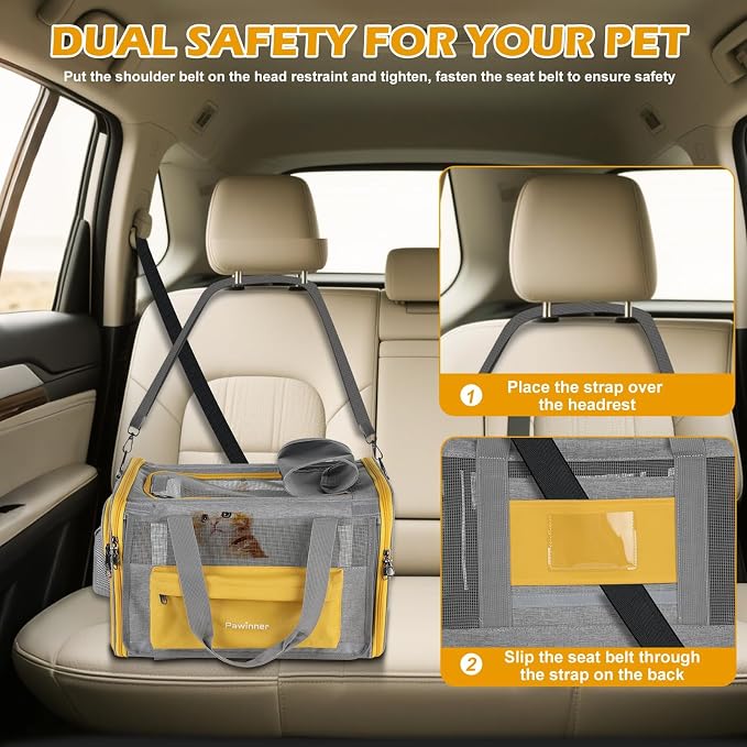 Pawinner Cat Carriers, 17.7"x13"x13" Collapsible Pets Travel Carriers Dog - Image 8