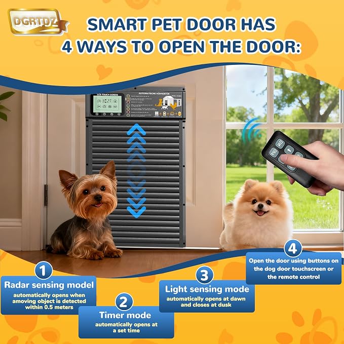 Dog Door, Solar & USB Rechargeable Pet Door, Timer & Light Sensor Modes Doggy - Image 4