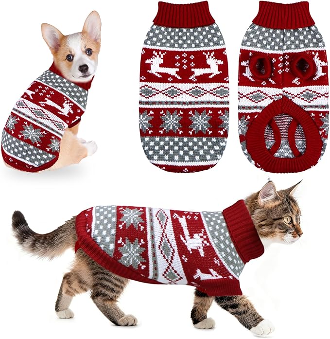 Cat Dog Christmas Sweater Pet Winter Warm Coat Pajamas Small Dog Sweaters by GOYOSWA