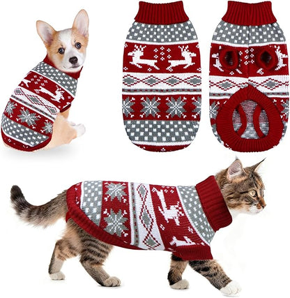 Cat Dog Christmas Sweater Pet Winter Warm Coat Pajamas Small Dog Sweaters by GOYOSWA