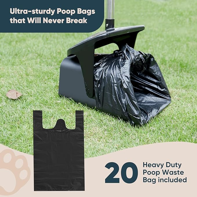 Stainless Steel Dog Pooper Scooper, Rake and Spade, 20 Waste Bags & Hook - Image 5