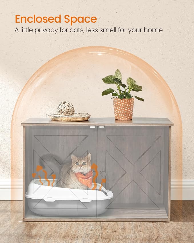 Feandrea Cat Litter Box Enclosure, Litter Box Furniture Hidden, Indoor Cat House - Image 4