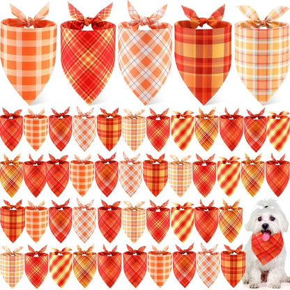 Weewooday 50 Pcs Thanksgiving Fall Dog Bandanas Bulk Plaid Bandanas by Weewooday