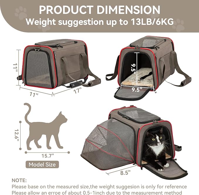 Petsfit Expandable Cat Carrier Dog Carriers, Airline Approved Soft-Sided - Image 2